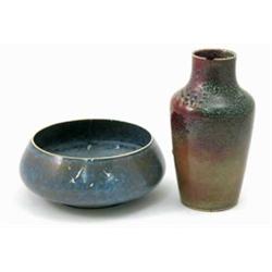 A Ruskin high-fired baluster vase, with glaze-effects varying from crimson to pale green, dated 1...