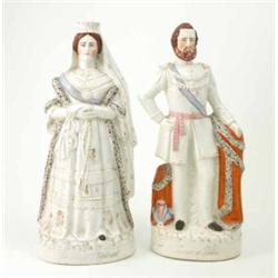 A pair of Sampson Smith Staffordshire portrait figures, "Queen of England" and "Prince of Wales",...