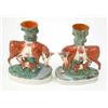 Image 1 : A pair of Victorian Staffordshire pottery spill vase cow groups, each cow with suckling calf bene...