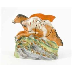 A Victorian Staffordshire circus group, Mezapa upon his galloping horse, 5in....