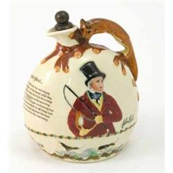 A Crown Devon 'John Peel' musical flask, moulded with fox handle, hunting scenes and verse, compl...