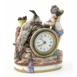 A late 19th century Naples porcelain timepiece, modelled in the form of a child grape-picker and...