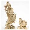 Image 1 : A Japanese carved ivory group of a fisherman, dragon and octopus, 5.75ins and a figure of a fishm...