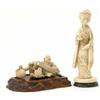 Image 1 : A Japanese carved ivory group of a man startled by a giant, 4ins, and a sectional figure of a gei...