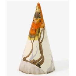 A Clarice Cliff 'Rhodanthe' conical sugar sifter, 5.5in....