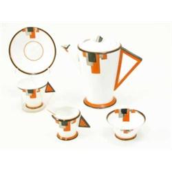 An Art Deco Shelley coffee set, Vogue pattern, fifteen pieces including coffee pot, cream jug and...