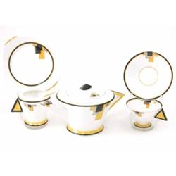A Shelley bone china 'Vogue'-shape tea service, 25-pieces including teapot and milk jug for an ei...