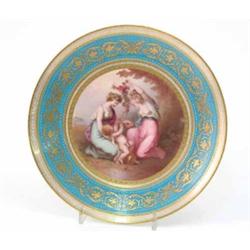 A Mintons cabinet plate, finely painted by A Boullemier, classical scene of two maidens holding g...