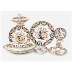 A Crown Derby 35-piece part dinner service, including a pair of oval vegetable tureens, sauce tur...