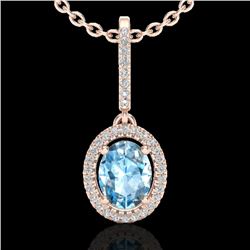 2 CTW Sky Blue Topaz & Micro VS/SI Diamond Necklace Halo 14K Rose Gold - REF-52N2Y - 20652