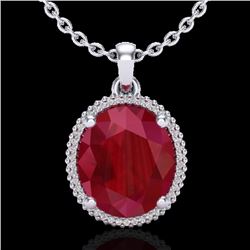 12 CTW Ruby & Micro Pave VS/SI Diamond Halo Necklace 18K White Gold - REF-104N5Y - 20614