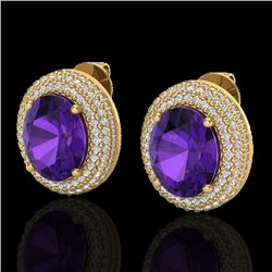 8 CTW Amethyst & Micro Pave VS/SI Diamond Earrings 18K Yellow Gold - REF-150N5Y - 20213