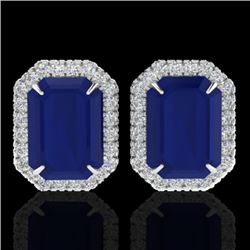 14 CTW Sapphire And Micro Pave VS/SI Diamond Halo Earrings 18K White Gold - REF-136M4H - 21233