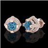 Image 2 : 2.75 CTW Fancy Intense Blue Diamond Micro Pave Stud Earrings 18K Rose Gold - REF-236M4H - 37629