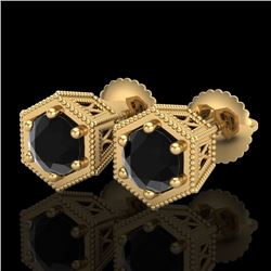 1.15 CTW Fancy Black Diamond Solitaire Art Deco Stud Earrings 18K Yellow Gold - REF-68N2Y - 38040