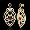 Image 2 : 7 CTW Ruby & Micro VS/SI Diamond Heart Earrings Designer Solitaire 14K Yellow Gold - REF-381T8M - 21