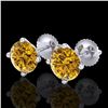 Image 1 : 3.01 CTW Intense Fancy Yellow Diamond Art Deco Stud Earrings 18K White Gold - REF-472W8F - 38260