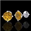 Image 2 : 3.01 CTW Intense Fancy Yellow Diamond Art Deco Stud Earrings 18K White Gold - REF-472W8F - 38260