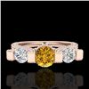 Image 2 : 2.3 CTW Intense Fancy Yellow Diamond Micro Pave 3 Stone Ring 18K Rose Gold - REF-236W4F - 37645