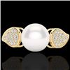 Image 1 : 0.27 CTW Micro Pave VS/SI Diamond & Pearl Designer Ring 18K Yellow Gold - REF-45H3A - 22645