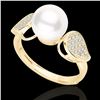 Image 2 : 0.27 CTW Micro Pave VS/SI Diamond & Pearl Designer Ring 18K Yellow Gold - REF-45H3A - 22645