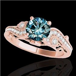 1.5 CTW Si Certified Fancy Blue Diamond Solitaire Antique Ring 10K Rose Gold - REF-200Y2K - 34807