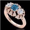 Image 1 : 2.26 CTW Fancy Intense Blue Diamond Art Deco 3 Stone Ring 18K Rose Gold - REF-254W5F - 37748