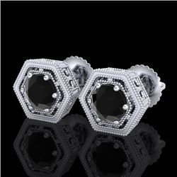 1.07 CTW Fancy Black Diamond Solitaire Art Deco Stud Earrings 18K White Gold - REF-73F3N - 37506