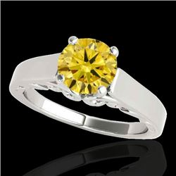 1 CTW Certified Si/I Fancy Intense Yellow Diamond Solitaire Ring 10K White Gold - REF-209K3W - 35144