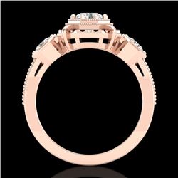 1.01 CTW VS/SI Diamond Solitaire Art Deco 3 Stone Ring 18K Rose Gold - REF-200A2X - 36882