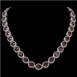 36.8 CTW Garnet & Diamond Halo Necklace 10K White Gold - REF-592W9F - 41231