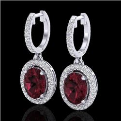 3.75 CTW Garnet & Micro Pave VS/SI Diamond Earrings Solitaire Halo 18K White Gold - REF-100H2A - 203