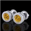 Image 1 : 1.09 CTW Intense Fancy Yellow Diamond Art Deco Stud Earrings 18K White Gold - REF-123A6X - 37483