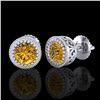 Image 2 : 1.09 CTW Intense Fancy Yellow Diamond Art Deco Stud Earrings 18K White Gold - REF-123A6X - 37483