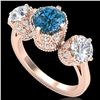 Image 1 : 3.06 CTW Fancy Intense Blue Diamond Art Deco 3 Stone Ring 18K Rose Gold - REF-390W9F - 37391
