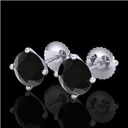 2.5 CTW Fancy Black Diamond Solitaire Art Deco Stud Earrings 18K White Gold - REF-81F8N - 38248