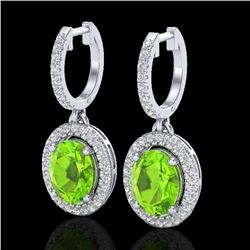 3.75 CTW Peridot & Micro Pave VS/SI Diamond Earrings Halo 18K White Gold - REF-105A5X - 20329