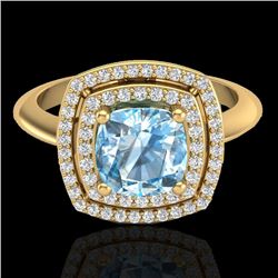 2.02 CTW Sky Blue Topaz & Micro VS/SI Diamond Halo Ring 18K Yellow Gold - REF-63N6Y - 20755