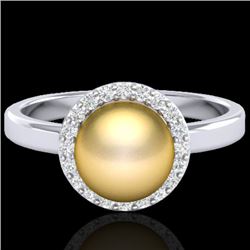 0.25 CTW Micro Pave Halo VS/SI Diamond & Golden Pearl Ring 18K White Gold - REF-53F6N - 21631