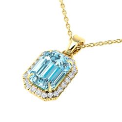 6 CTW Sky Blue Topaz And Micro Pave VS/SI Diamond Halo Necklace 18K Yellow Gold - REF-51X8T - 21354