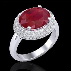 4.50 CTW Ruby & Micro Pave VS/SI Diamond Ring 18K White Gold - REF-119T6M - 20922