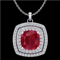 2.52 CTW Ruby & Micro Pave VS/SI Diamond Halo Necklace 18K White Gold - REF-76Y4K - 20461