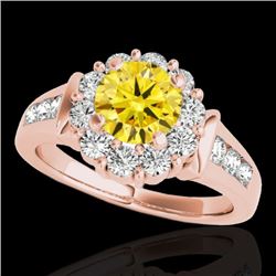1.9 CTW Certified Si/I Fancy Intense Yellow Diamond Solitaire Halo Ring 10K Rose Gold - REF-206T4M -