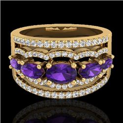 2.25 CTW Amethyst & Micro Pave VS/SI Diamond Designer Ring 10K Yellow Gold - REF-66T9M - 20793