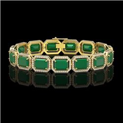 38.61 CTW Emerald & Diamond Halo Bracelet 10K Yellow Gold - REF-456A5X - 41524