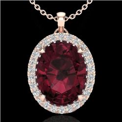 2.75 CTW Garnet & Micro VS/SI Diamond Halo Solitaire Necklace 14K Rose Gold - REF-38M5H - 20589