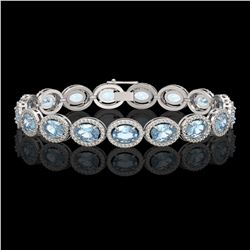 18.38 CTW Aquamarine & Diamond Halo Bracelet 10K White Gold - REF-320W9F - 40625