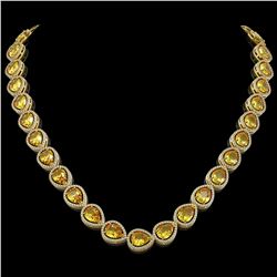 36.8 CTW Fancy Citrine & Diamond Halo Necklace 10K Yellow Gold - REF-604Y2K - 41230