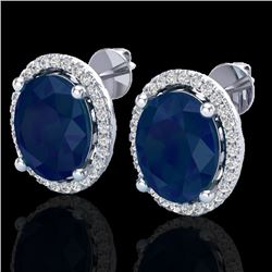 6 CTW Sapphire & Micro Pave VS/SI Diamond Earrings Halo 18K White Gold - REF-89F3N - 21064