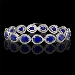 30.06 CTW Sapphire & Diamond Halo Bracelet 10K White Gold - REF-344K2W - 41240